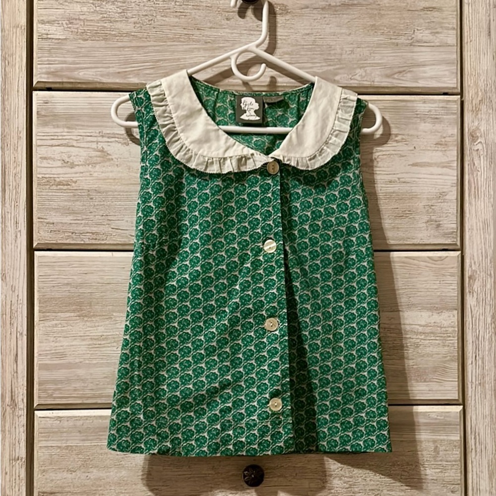 Green Sleeveless Dress with White Collar - Picture 1 of 4